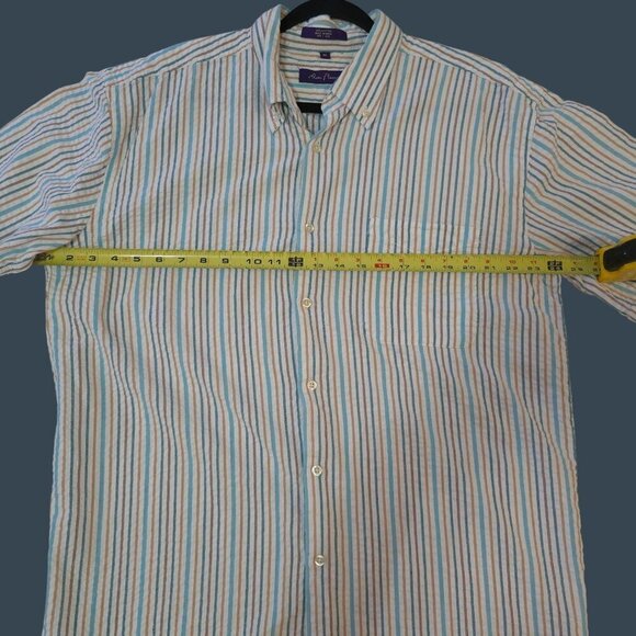 Alan Flusser XL Short-Sleeve Button-Up Striped Shirt Cotton Multicolor - Picture 4 of 6